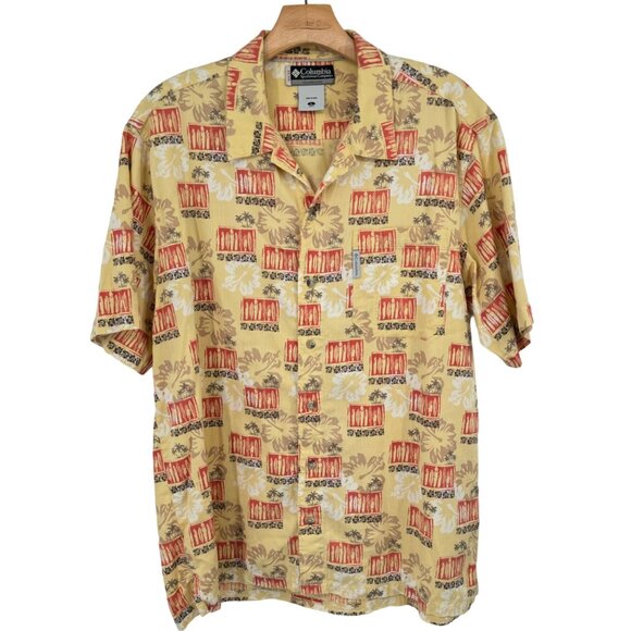Columbia Men's Hawaiian Button-Up Shirt surfboards yellow size large cotton - Picture 1 of 9